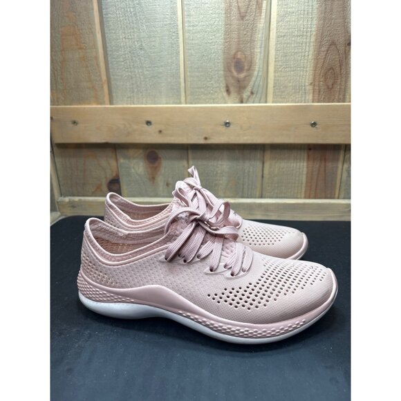 Crocs Womens LiteRide Lace-Up Sneakers Size 7 Light Pink Breathable Comfort Shoe - Picture 1 of 9